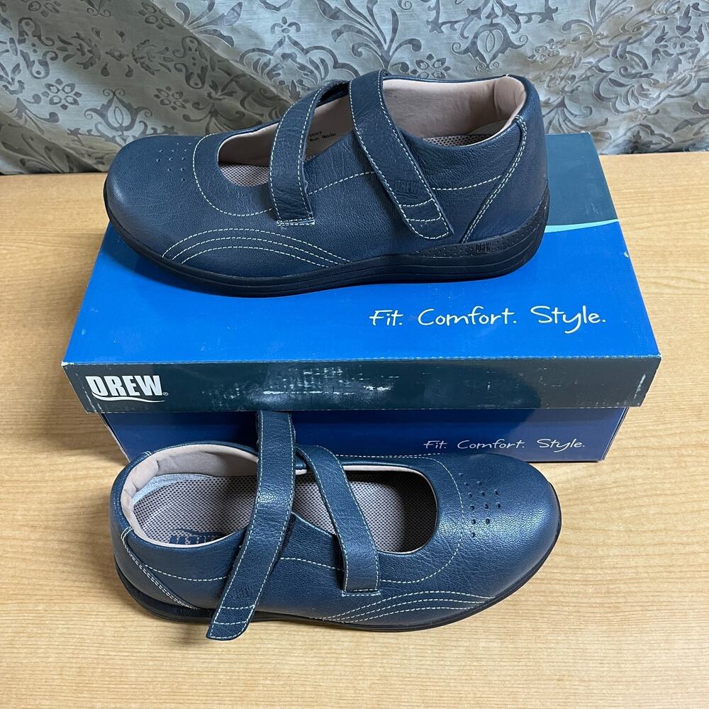 Drew Womens Shoes Blue Leather Hook & Loop Orthopedic Size 7.5